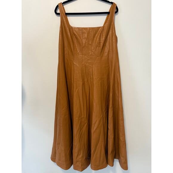 NWT Anthropologie Avec Les Filles Faux Brown Leather Seamed Swing Dress 1XL - Picture 2 of 12